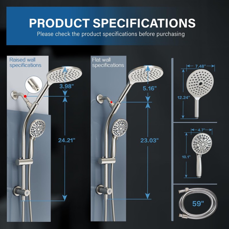 7.5" Rotatable Dual Shower Head with Handheld Combo, Kids Friendly