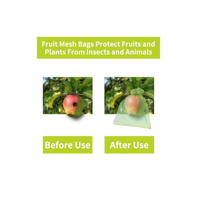 100PCS Fruit Protection Bags - Drawstring Mesh Covers for Gardens