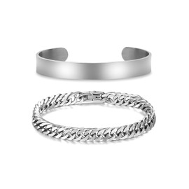 Jovivi Mens Bracelets Valentines Men Gifts for Him boyfriend Husband,Silver Bracelet For Men Women Stainless Steel Cuban Link Chain Bracelet jewellery