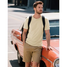 MAGCOMSEN Mens Tshirt Cotton Classic Short Sleeve Breathable Work T Shirts Casual Stylish Summer Basic T-Shirts Light Apricot L