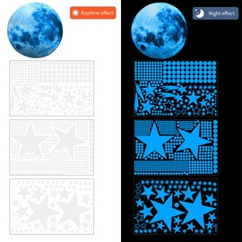 Glow in The Dark Stars, Moon and Shooting Star 1021 Pcs Stickers for Ceiling Shining Space Stars Decals Wall Stickers Starry Sky Bedroom Living Room Decorations Home Art Wall Decor Gifts Blue