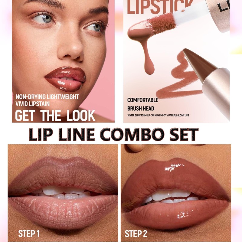 MiaSarah Lip Liner Gloss Lip Combo Sets Kit,Nude Brown Lip