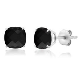 MAX + STONE 14k Yellow Gold Cushion Cut Black Onyx Stud Earrings for Women | 6mm December Birthstone
