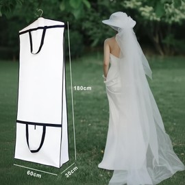 Hanging Wedding Dress Bag 180x60x30cm, Bridal Gown Garment Cover Storage Bag, Full Length Travel Protector for Bridal Dress, Long Clothes Storage Cover, Dust Proof Garment Bag with Zipper for Women