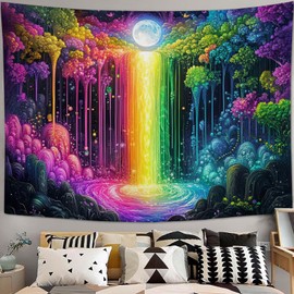 Quorin Waterfall Tapestry Colorful Waterfall Forest Aesthetic Tapestries Fantasy Nature Hanging Wall Art Decor Home Decoration for Bedroom Living Room Dorm 40"x60"