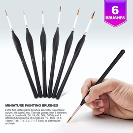 Small Paint Miniature Brushes Fine Tip 6pc Paintbrushes Set for Model Craft Warhammer Airplane Kits Micro Detail Hobby Painting