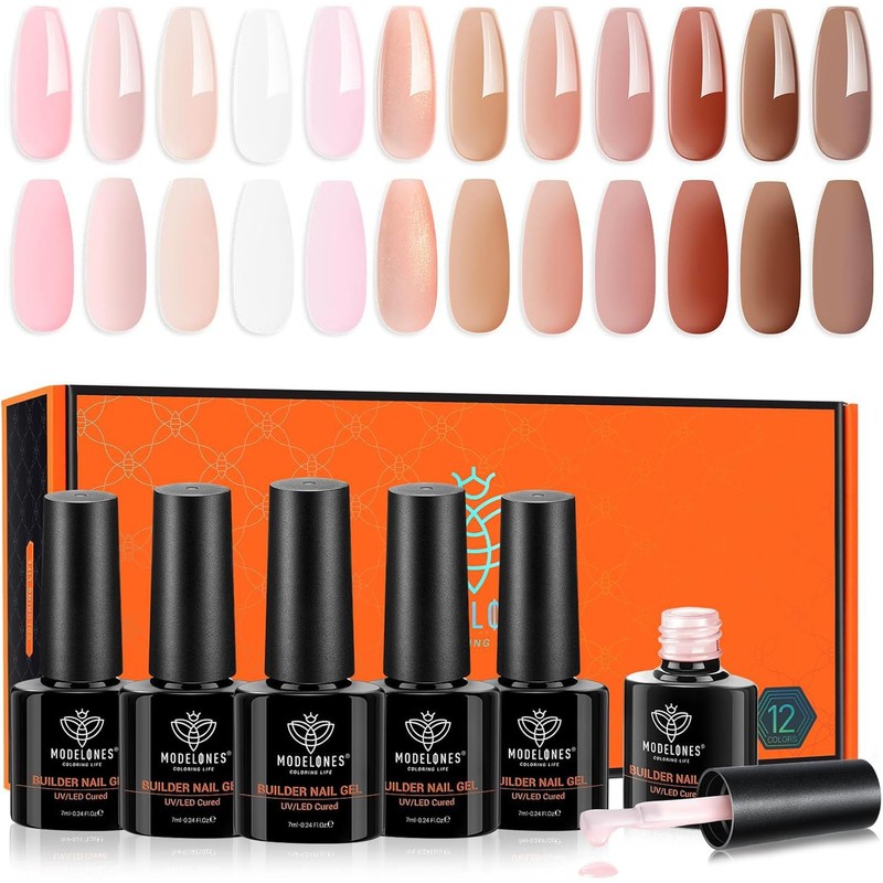 Modelones 12 Colors Builder Gel Set, Pink Brown Builder Nail