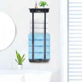 Towel Racks for Bathroom,30.7 Inch Bathroom Towel Storage Rack Wall Mounted with Shelf Can Holds 8 Large Towels, Metal Wall Towel Rack for Rolled Towels,Folded Towels (Black)