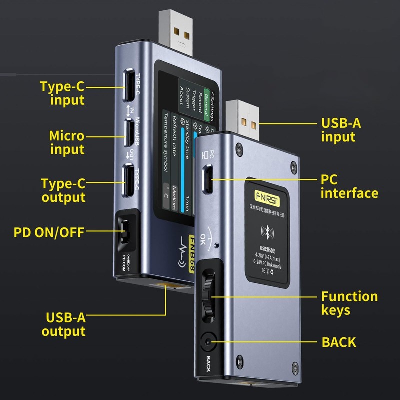 ARCELI FNB58 USB Tester, Digital Voltmeter, Ammeter, Capacitance and Ripple