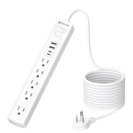TROND 15ft Surge Protector Power Bar with 2 USB C, Flat Plug Extension Cord Indoor, 5 Outlet Splitters 3 USB Chargers, Wall Mount Travel Power Strip, Dorm Room Essentials, Office Desk Accessories