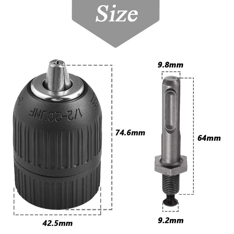 Mesee 2-13mm Capacity Keyless Drill Chuck 1/2-20UNF Thread Heavy Duty