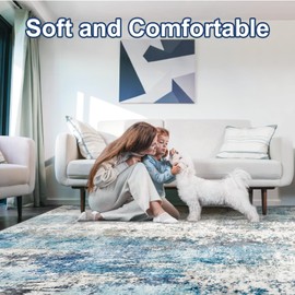 AREAMAY Washable Area Rugs 9x12 for Living Room - Large Neutral Modern Abstract Rug, Soft Low Pile Thin Rugs with Non Slip Backing for Under Dining Room Table, Bedroom, Home, Office, Dorm