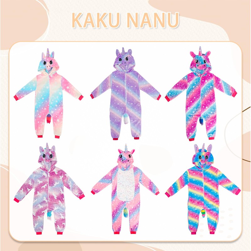 KAKU NANU Unicorn Onesie for Girls 2-10 Years, Plush Costume