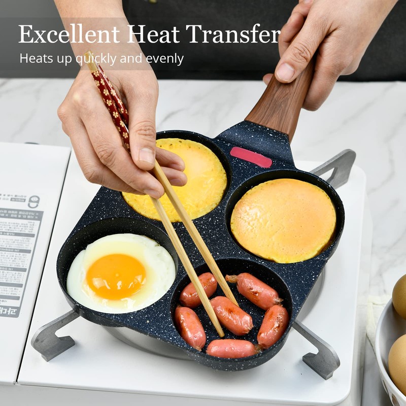 4-Cup Egg Pan Nonstick for Breakfast Brunch, Pancake Pan with
