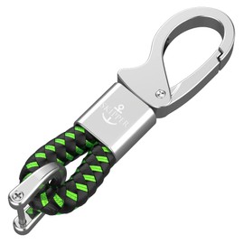 Skipper D-Clip Carabiner Keyring Imitation Leather Gift for Wife Husband Friend Keychain Car Boat Silver 8860, Green