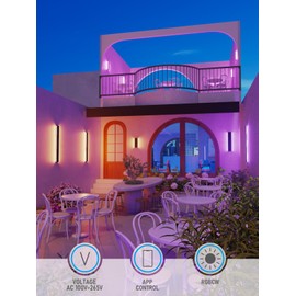 LEONLITE 16 Inch Smart LED Wall Sconce, 100-265V RGBCW Color Changing Wall Light, WiFi & Bluetooth Connection, IP65 Waterproof Outdoor Commercial Wall Washing Lighting Solution, 26W, White