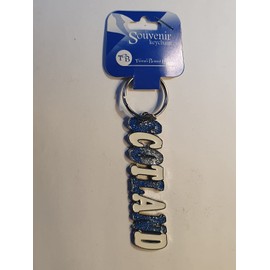 Scotland Word White and Blue Keychain - Metal and Enamel / Glitter / Colours of the Scottish Flag / for Visitors of Edinburgh, Stirling, Fort William, Hebrides, Loch Ness, Forth Bridge / Souvenir