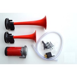 flexzon 12v Twin Air Compressor Horn/Siren 2 Dual Tone for Car Boat Car Truck Complete Kit