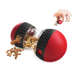 Interactive Dog Toys for Boredom, Red Rolling Slow Feeding Treat Dispenser, Educational Puppy Toys, Dog Treat Dispenser for Relief, Mental Stimulation, Curiosity and Intelligence, Entertainment, Gift