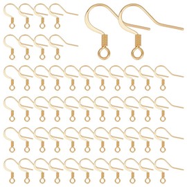 UNICRAFTALE About 100Pcs Real 18K Gold Plated Earring Hooks Stainless Steel Ear Wire with Loops Earwire Hooks Fish Hooks Flat Earring Hooks with Coil for DIY Earring Jewelry Making