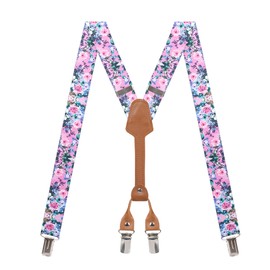 Action Ward Women's Suspenders - 1" Width - Y Back 4 Clip Skinny Ladies Suspenders (Floral 5)