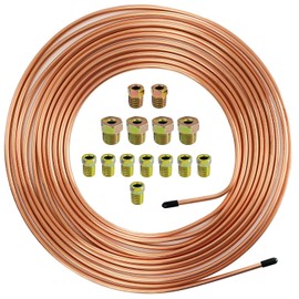 Socpuro 3/16 Car Brake Wire, 3/16 Meter Total Length Brake Line with 16 Fittings, Copper, Zinc Plated, Car, Automobile, Brake Pipe, Long, Copper Pipe, Soft Copper Tubing Hose, Brake Copper Tube Set