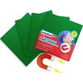 Creative QT MagPlates, Green, 4 Pack, 10"x10" Magnetic Toy Building Blocks Stackable Baseplates, Bases for Play Tables, Walls, and More, Compatible with All Major Brick Brands