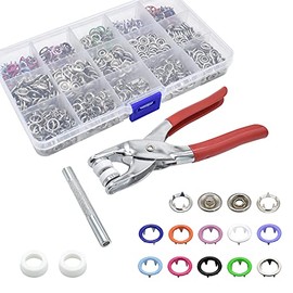 200 Sets Metal Snaps Fasteners Kit 9.5mm 10 Colors Metal Prong Ring Button with Fastener Pliers Press Tool for Sewing and Crafting