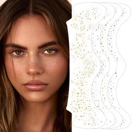 24PCS Face Makeup Patches, Gold Silver Glitter Freckles Face Tattoo, Glitter Freckles, Sparkle Makeup Patches, Waterproof Face Glitter Speckles Patches for Women