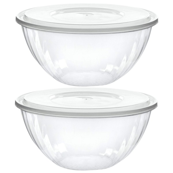Plasticpro Disposable 48 Ounce Round Crystal Clear Plastic Serving Bowls With Lids, Party Snack or Salad Bowl, Chip Bowls, Snack Bowls, Candy Dish, Salad Container Pack of 4