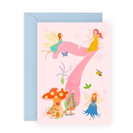 Central 23 7th Birthday Card Girl Toddler Age Seven - Happy Seventh Birthday Cards For Kids Fairies - Milestone Gifts For Her Granddaughter 7 Year Old - Comes With Cute Stickers