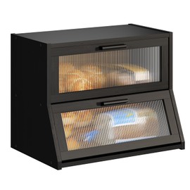 BMOSU Large Bread Box Double Layer Bamboo Bread Box for Kitchen Counter Container Farmhouse Bread Holder Capacity Bread Storage Bin(Black)