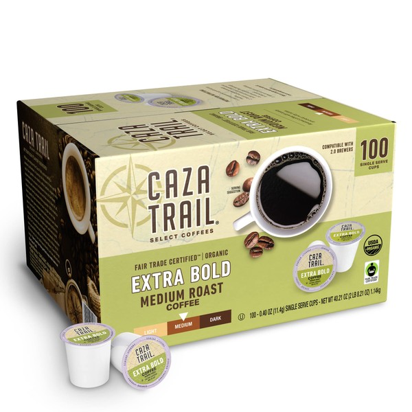 Caza Trail Coffee Pods, Extra Bold Medium Roast, Single Serve (Pack of 100) (Packaging May Vary)