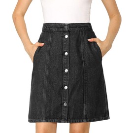 Allegra K Women's Denim Skirts 2025 Summer Casual A-Line Short Button Down Jean Skirt Medium Black