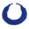 Avalaya Chunky Wide Blue Glass Bead Plaited Necklace/ 53cm L