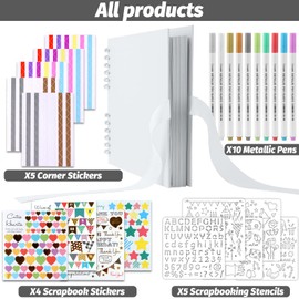 Gotideal 80 Pages Scrapbook Album with 10 Metallic Markers, Craft Paper Photo Album for Wedding and Anniversary, Family DIY Scrapbook Accessories with Scrapbooking Stickers Corners(White)…