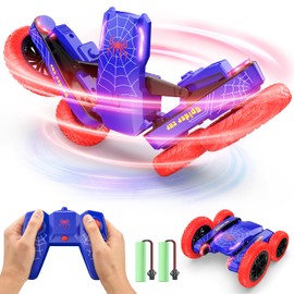 DEERC Spider Remote Control Car - Mini RC Stunt Car, Double-Sided, 360° Rotation, 4 Wheels, RC Off-Road Vehicle, 2.4 GHz, Indoor/Outdoor Toy Car for Boys