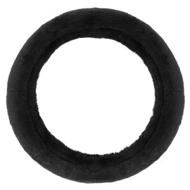 BDK Faux Fur/Wool/Sheepskin Steering Wheel Cover for Women - Soft, Fluffy, and Warm, Great for Winter, Black, 14.5-15 inch