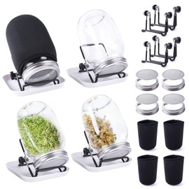 Kikerike Seed Sprouting Jar Kit with 4 Wide Mouth Mason Jars Bean Sprouts Growing Kit Microgreens Growing Jar with Mesh Screen Lids Sprouter Sprouts Maker for Growing Broccoli, Alfalfa, Mung Bean