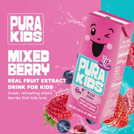 PURA Kids Box | Mixed Berry Fruit Extract Infused Drink for kids | 7g Of Pure Cane Sugar | Non-GMO | Vegan, No Artificial Sweeteners | Best Lunchbox Beverage with Paper Straw | 6.76 fl oz (200ml), Pack of 24