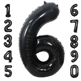 40 Inch Black Number 6 Balloons Helium Giant Black 6 Balloons for Birthday Party Decorations Anniversary Baby Shower Photo Shoot Supplies