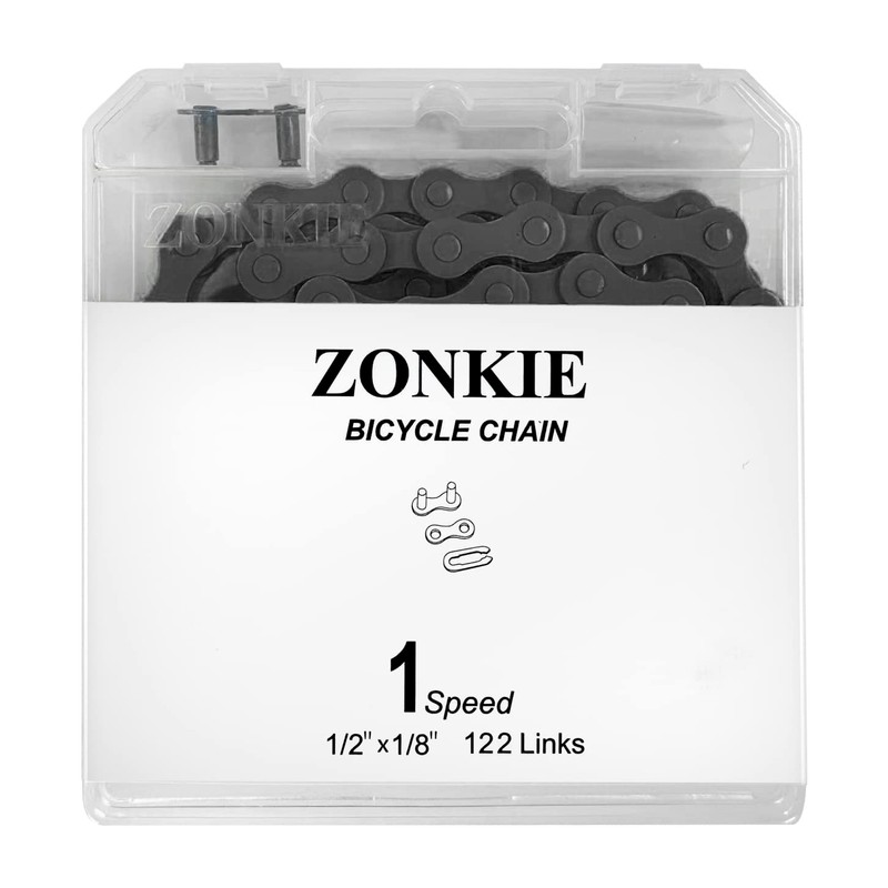 zonkie Bicycle Chain 1-Way 1/2 x 1/8 Inch, 122 Links