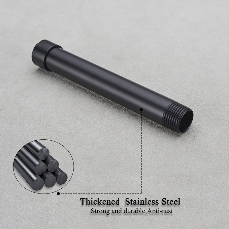 Black Shower Arm Extender, 8 Inch Shower Arm Extension by