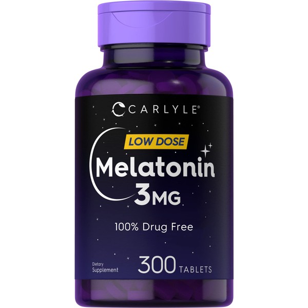 Carlyle Melatonin 3mg | 300 Tablets | Low Dose | Drug Free | Vegetarian, Non-GMO, Gluten Free