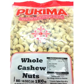 PURIMA Cashew 1kg - 100% Raw Whole Cashew Nuts 1 kg Bag - Quality Nut - Source of Protein & Fibre - Non-GMO & Vegan PURIMA