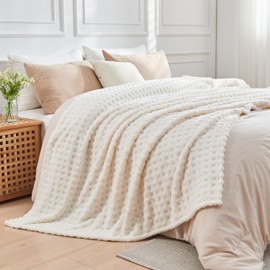 Lotus Karen Throw Blankets for Bed Waffle White Blanket for Women Cozy Soft Fluffy Fleece Throw Blanket for Couch Lightweight Breathable Bed for All Season Cream 50x70