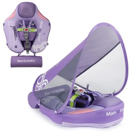 Add Tail Mambobaby Float with Canopy, Baby Floats for Pool Non-Inflatable Waist Float Swim Training Toy with UPF 50+ UV Sun Canopy (Contrast-Purple)