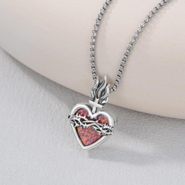 MEIDERBO Sacred Heart Locket Necklace 925 Sterling Silver Sacred Heart of Jesus Photo Lockets Pendant Religious Picture Jewelry Gifts for Women