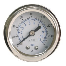 VIAIR 90084 White Face 1.5" 160 PSI Single Needle Gauge, Blue