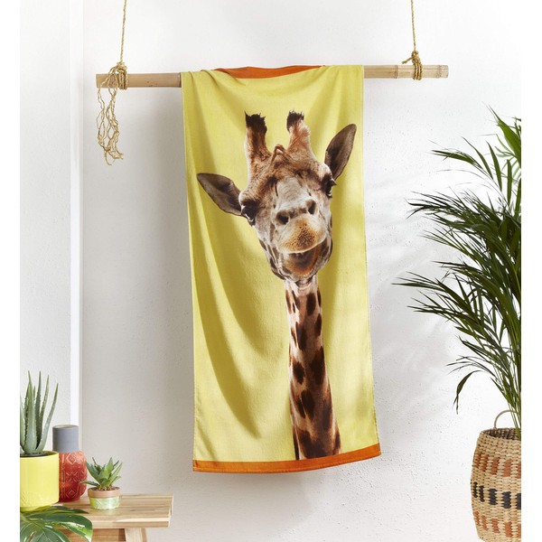 Catherine Lansfield Giraffe Cotton 76x160cm Beach Towel Yellow